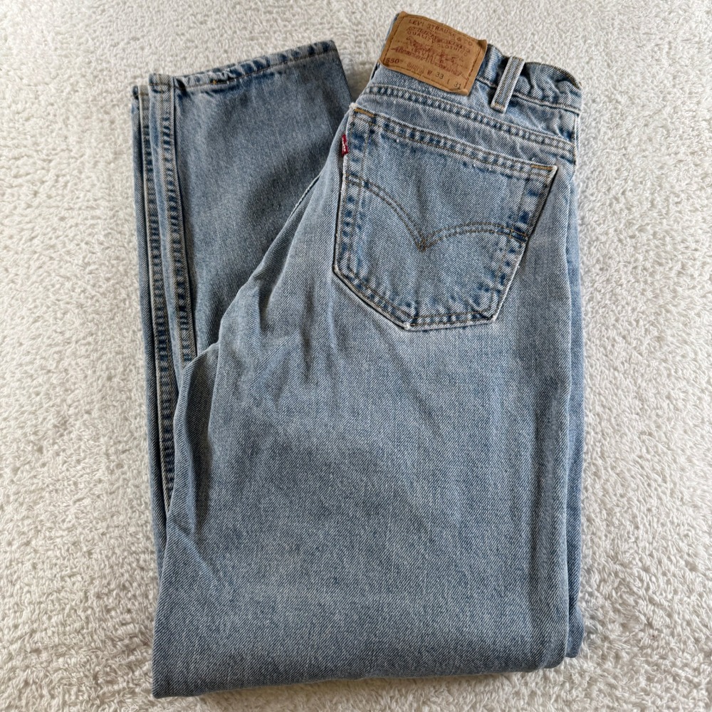 Vintage Levi's 550 Mens 33x31 Tag 31x31 Fit Blue Beige Relaxed Tapered Jeans USA